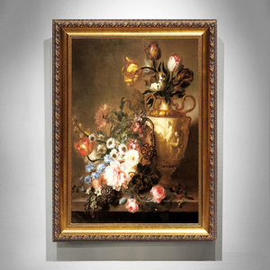 欧式手绘油画牡丹古典花卉玄关装饰画美式餐厅挂画过道壁画定制