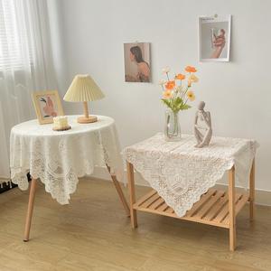 餐桌布垫桌子垫布茶几正方形四方花餐白色网纱法式台布蕾丝沙布
