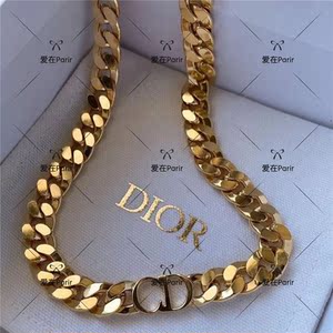 dior/迪奥金色黄铜镀金cd字母粗链条复古颈链项圈项链