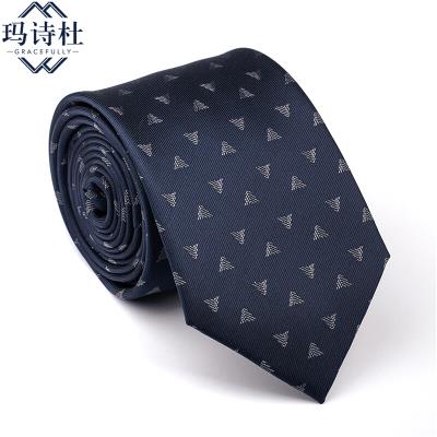 玛诗杜mustkoo领带男士在藏蓝色商务款印花婚礼领带配饰 三角纹mt