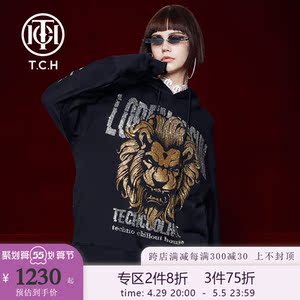 tch轻奢潮牌狮子翅膀闪钻个性宽松帽衫卫衣 t212126006