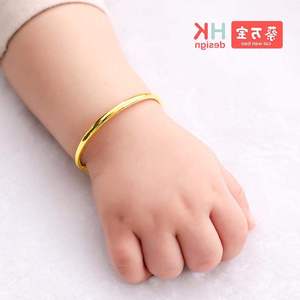 糊涂老庙祝宝宝金手镯婴儿3d硬金999足金儿童小孩黄金手镯满月礼