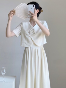 新中式白色斜襟短款外套女薄款2024夏季新款大码唐装复古国风上衣