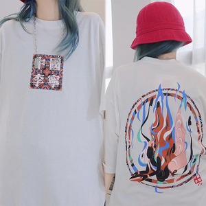 中国李宁t恤男敦煌飞天走秀款短袖女宽松情侣夏季纯棉印花上衣潮