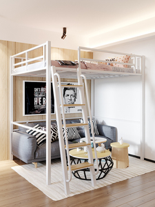 北欧高架床小户型铁艺上床下桌公寓挂壁床儿童省空间阁楼床单双层