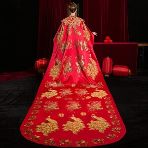 龙凤褂凤冠c霞帔结婚嫁衣长拖尾披肩新款中式婚纱秀禾服新娘女