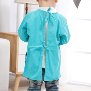 儿童罩衣春秋薄款女宝反穿加长带袖小号春季防脏衣小孩灯芯绒外套