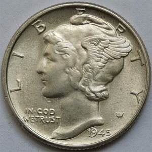 善雅古行美国 1945 墨丘利小飞人银币 10美分 907