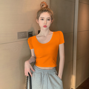 00衣品乐旗舰店天猫橘色提花刺绣短袖t恤女夏季2022年新款欧货宽松