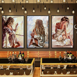 美女酒吧装饰画人物海边风景艺术油画墙壁画酒店餐厅清吧ktv挂画