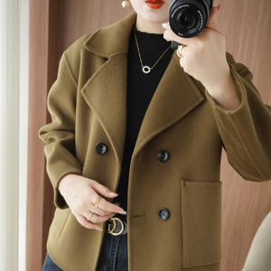 新款流行双面羊绒大衣女短款小个子宽松高端韩版西装领羊毛呢外套
