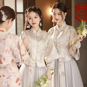 伴娘服中式2023冬季新款显瘦礼服小个子中国风旗袍姐妹团伴娘裙女