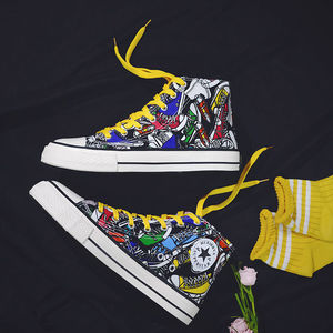 帆布鞋女ins潮涂鸦高帮手绘百搭板鞋韩版潮流学生网红春季ulzzang