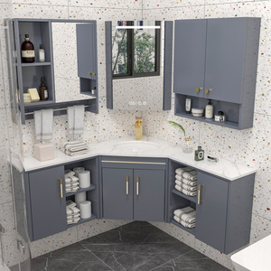 波帕纳旗舰店天猫定做墙角异型浴室柜实木落地洗手盆镜柜套装岩板