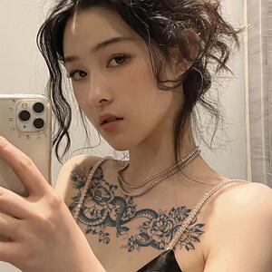 爆款纹身贴防水女持久暗黑色大蛇性感贴花胸前胸口个性清背腿部