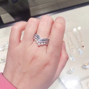 欧洲购 chaumet/尚美巴黎皇冠珍珠戒指 18k白金 满钻 婚戒女