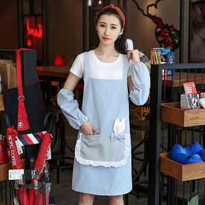 可爱背带式围裙袖套套装工作服厨房做饭围腰家用韩版时尚女士韦裙