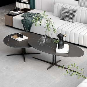 轻奢现代岩板茶几椭圆形设计师客厅家用简约异形桌子极简高低组合