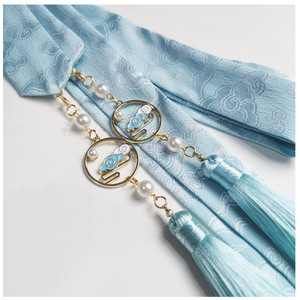 女王汉服发带暮云古风流苏发带女束发天蓝色祥云图案发绳汉服配饰