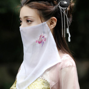 耳挂面纱遮脸直播主播古风仙气汉服古装网红蕾丝半脸蒙脸口罩防晒
