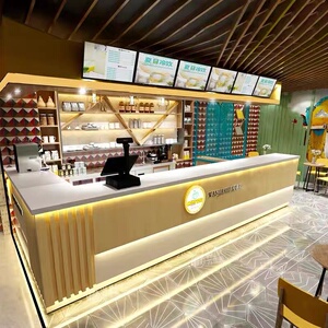 简约现代奶茶店蛋糕店吧台收银台甜品店水果店民宿转角前台接待台