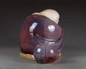 【恒润】景德镇老厂货瓷器 刘远长作品大师作品--高温釉哈哈罗汉