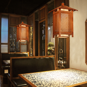 中式实木小吊灯餐厅饭店玄关走廊羊皮复古中国风阳台古典灯具灯饰