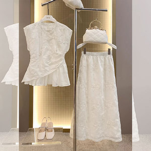 夏装搭配一整套独特超好看白色上衣半身裙子套装2024新款女装春款