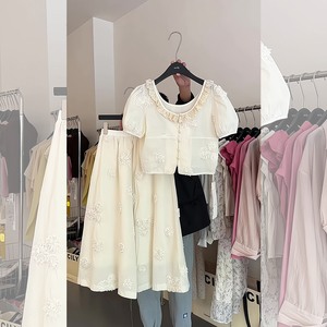 夏装搭配一整套时尚韩版气质高级感小香风白色上衣半身裙子套装女