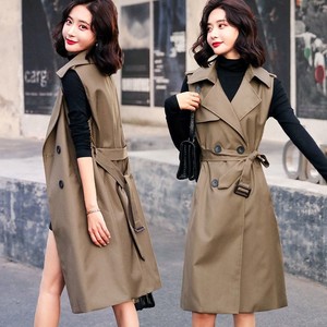 无袖风衣女中长款马甲女2021秋季新款韩版小个子显瘦气质工装外套