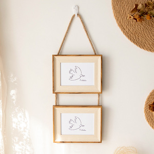 洗照片做成相框挂墙6寸7寸麻绳相片框二连三联组合照片墙相框摆件