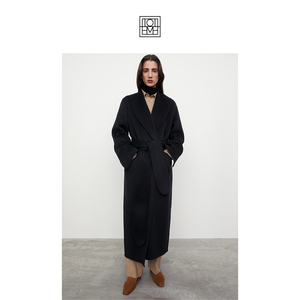 toteme女装 黑色中长款双面羊毛呢大衣