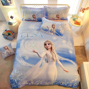 迪士尼全棉儿童四件套艾莎公主床上用品纯棉床单笠被罩卡通三件套