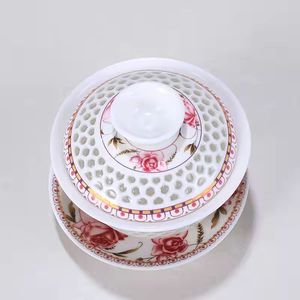 蜂窝玲珑镂空茶具泡茶碗 白瓷潮汕功夫茶具套装盖碗创意茶具杯子