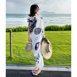海边度假连衣裙欧美高端大牌沙滩裙2024新款洋气减龄印花法式长裙