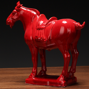 四腿着地六骏马陶瓷正红色的马摆件枣红色小马桌面摆设瓷器吉祥物