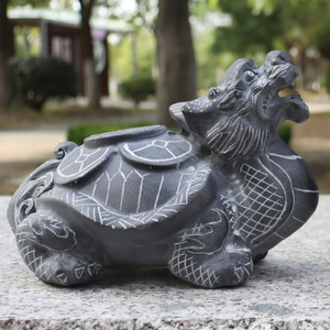 石雕龙龟摆件青石雕刻神兽招财镇宅八卦石头金钱龟乌龟龙头龟摆件