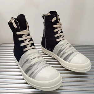 代购 rick owens ro 帆布 白褶皱 高帮鞋