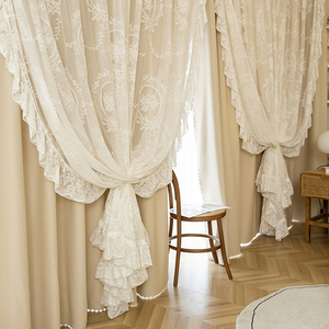 法式蕾丝纱窗帘双层布纱一体遮光透光不透人客厅卧室飘窗纱帘成品