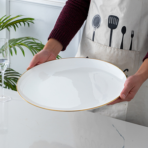 16英寸特大号海鲜剁椒鱼头圆盘大盘子超大陶瓷酒店用创意深盘果盘