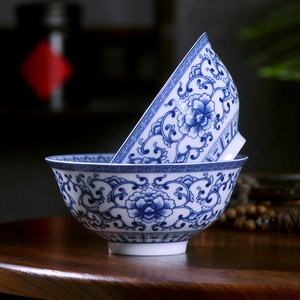 正宗景德镇高温青花陶瓷碗中式家用饭碗粥碗面汤碗釉下面的彩餐具