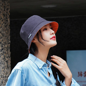 渔夫帽女夏季休闲双面戴帽子纯棉大头围盆帽韩版小檐圆脸太阳帽潮