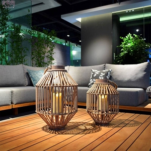 复古新中式竹编悬挂风灯庭院户外落地烛台民宿家居软装样板房摆件