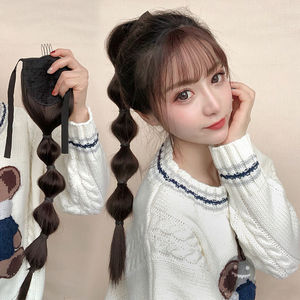 灯笼泡泡假发马尾辫短款网红时尚麻花绑带式高辫子假发片女双马尾