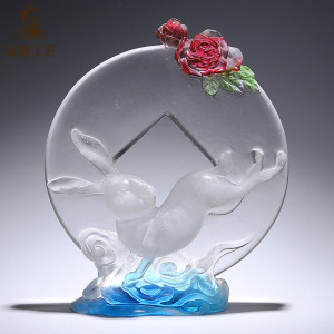 琉璃生肖兔子摆件招财属兔吉祥物搬家送礼乔迁礼物高档水晶工艺品