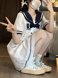 仙女超仙长裙子少女夏季装2024新款初中高中学生海军领复古连衣裙