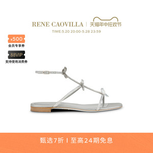 RENE CAOVILLA CATERINA系列灰色蝴蝶结粗跟凉鞋RC女鞋