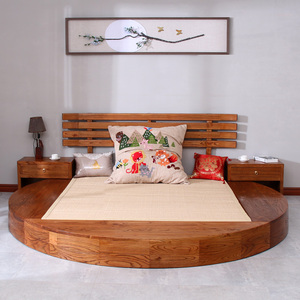 新新款全实木大圆床1约8米.v15简.原木色中式榆木家具榻榻米双人