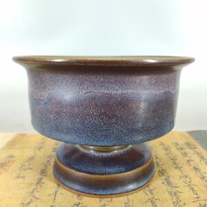 四方街宋钧窑玫瑰紫釉高足香炉杯 古董古玩 古瓷器摆件老货包老