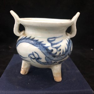 元代青花龙纹三足香炉古董古玩收藏真品瓷器摆件老物件陶瓷花瓶罐